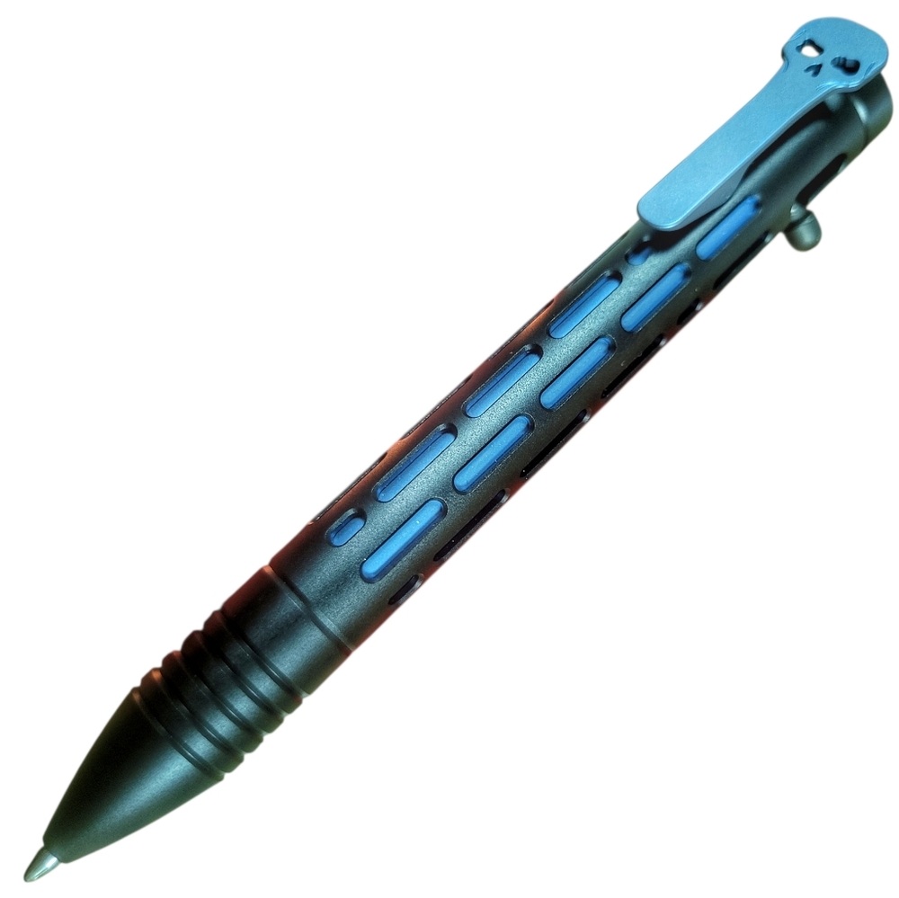 Chaves Knives // Vertical Lines Clicker Pen // Exclusive Black & Blue Ano - Picture 8 of 16